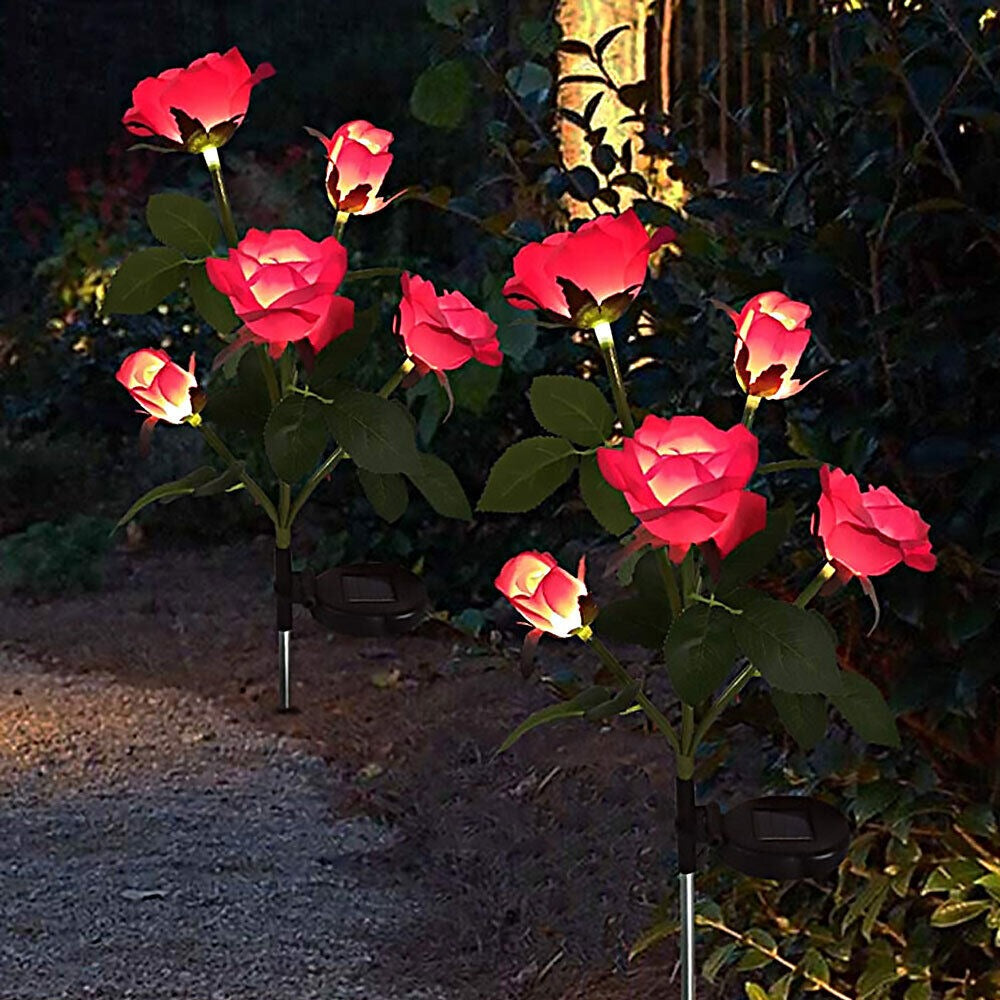 Solar Powered Rose Light Flower Lights Lamp Pink Rose Solar Powered Rose Light Flower Lights Lamp Pink Rose